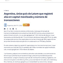 Argentina, �nico pa�s de Latam que registr� alza en capital movilizado y n�mero de transacciones